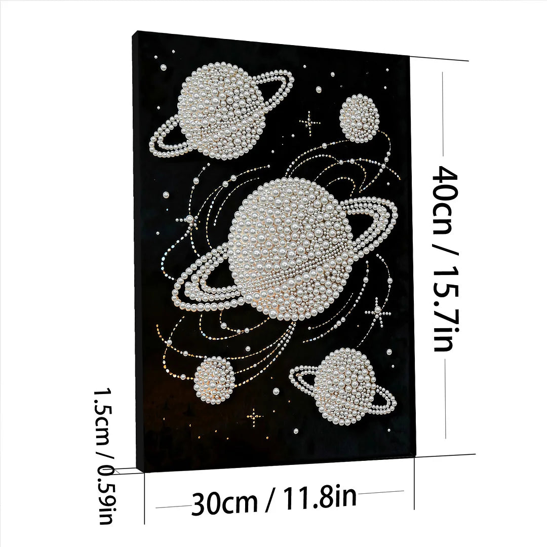 DIY Pearl Painting With Frame - Handmade Self-Adhesive Pearls - Planet (30*40cm)