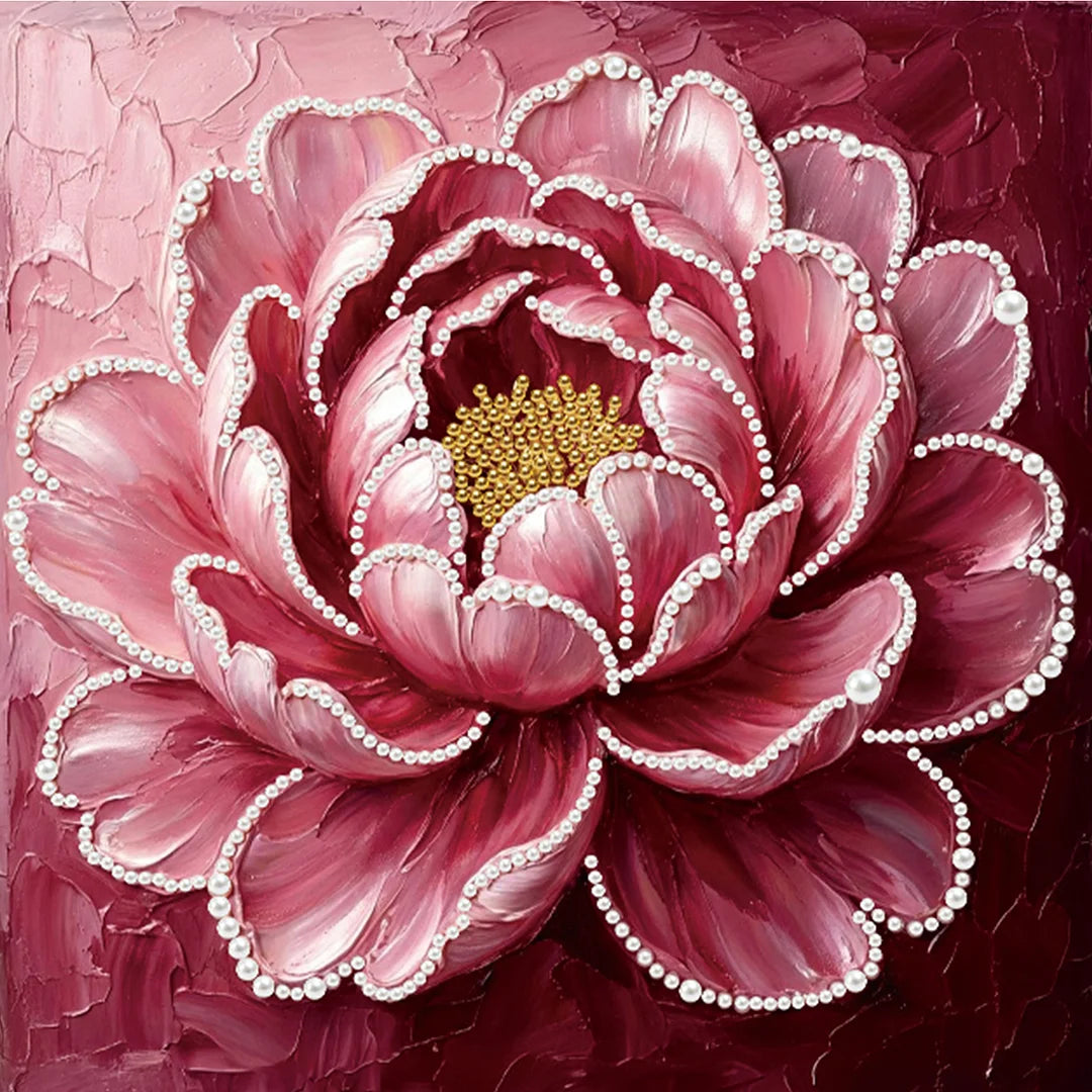 DIY Pearl Painting With Frame - Handmade Self-Adhesive Pearls - Flower (25*25cm) F