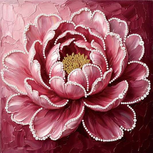 DIY Pearl Painting With Frame - Handmade Self-Adhesive Pearls - Flower (25*25cm) F