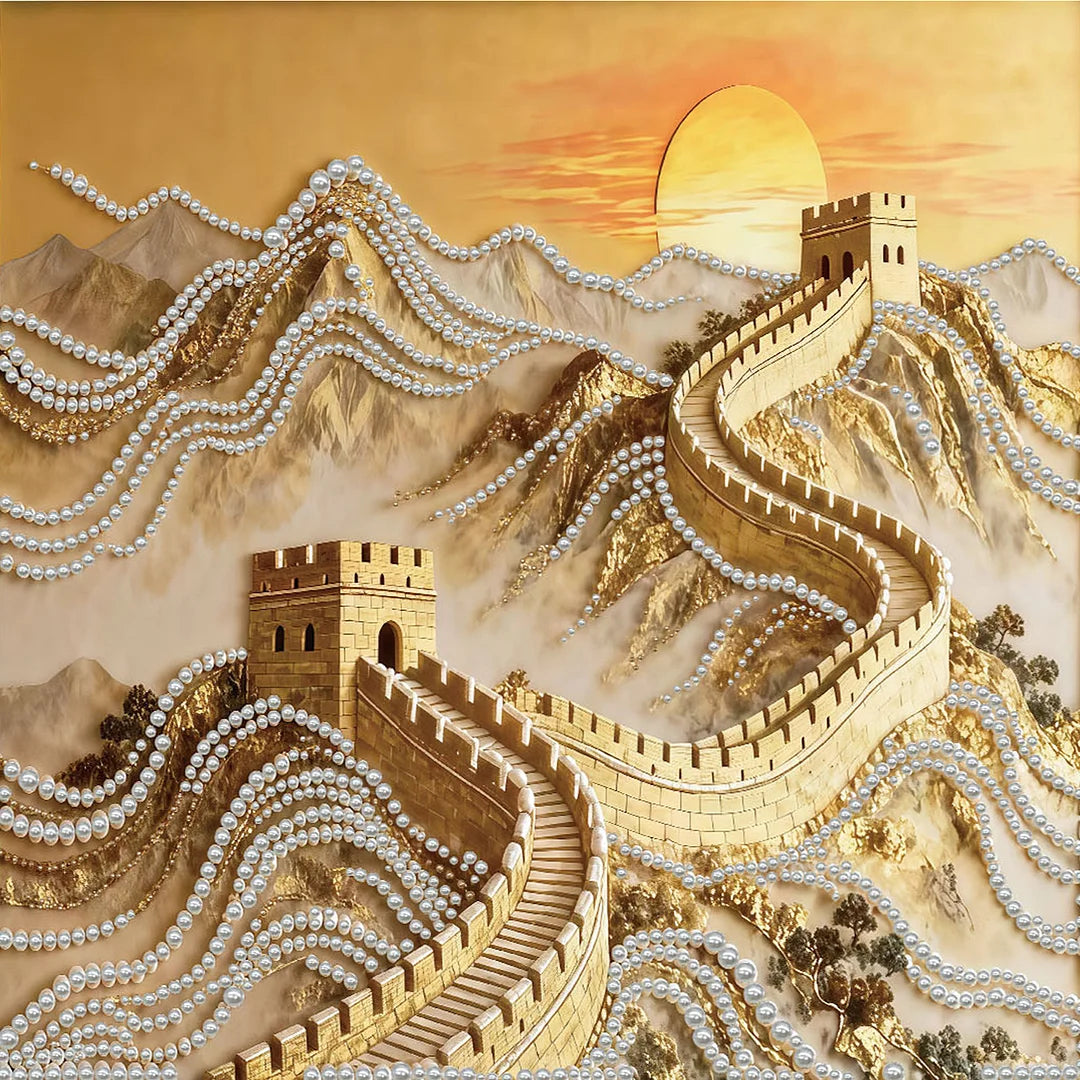 DIY Pearl Painting With Frame - Handmade Self-Adhesive Pearls - Great Wall (30*30cm)