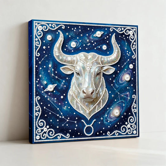 DIY Pearl Painting With Frame - Handmade Self-Adhesive Pearls - Taurus (25*25cm)