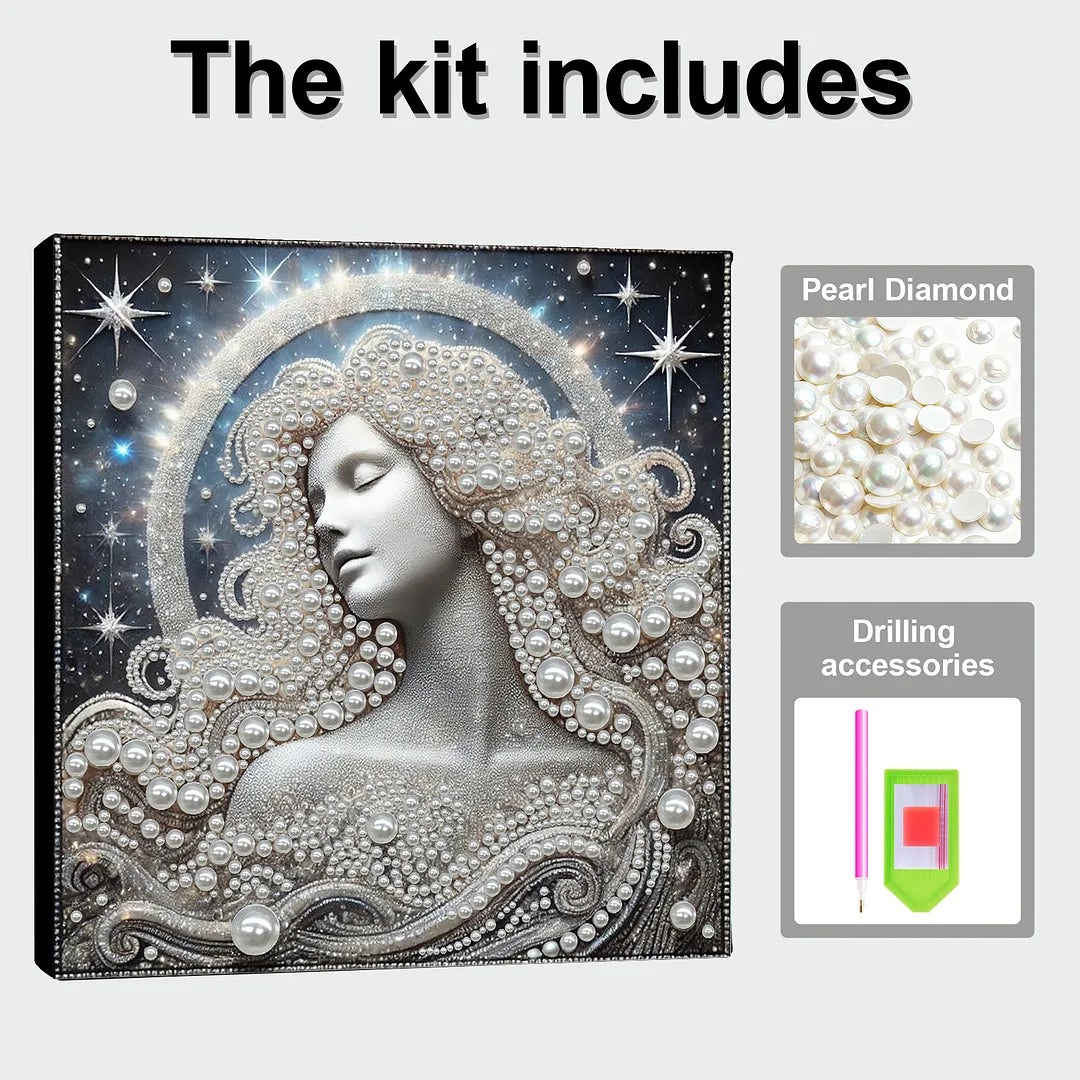 DIY Pearl Painting With Frame - Handmade Self-Adhesive Pearls - Goddess (30*30cm)