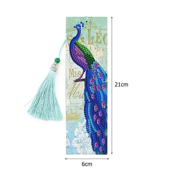 2pcs 5d diamond painting bookmarks peacock pattern size