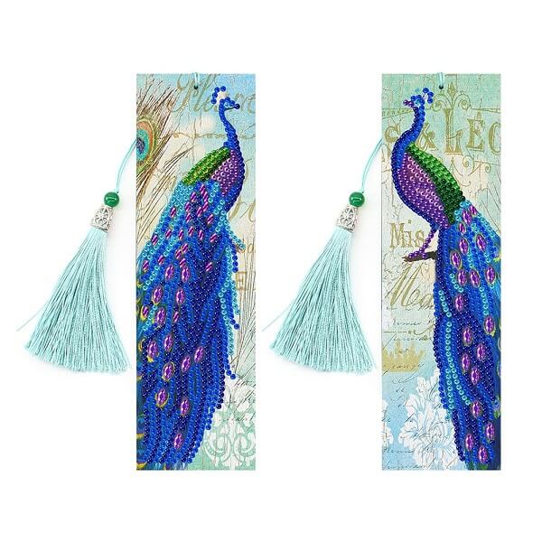 2pcs 5d diamond painting bookmarks peacock pattern reading tools