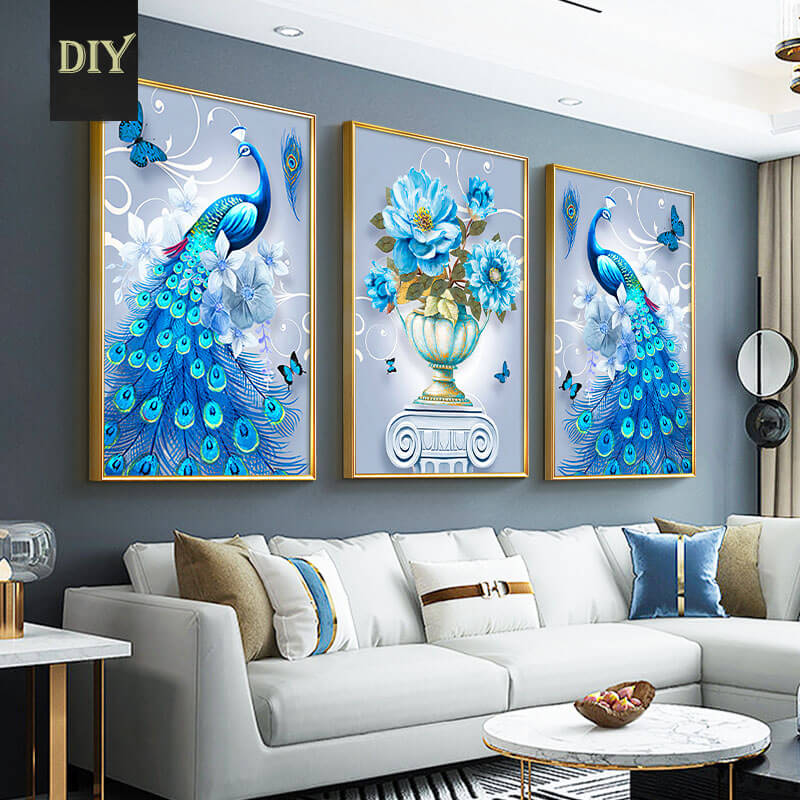 3 pieces peacock diamond painting