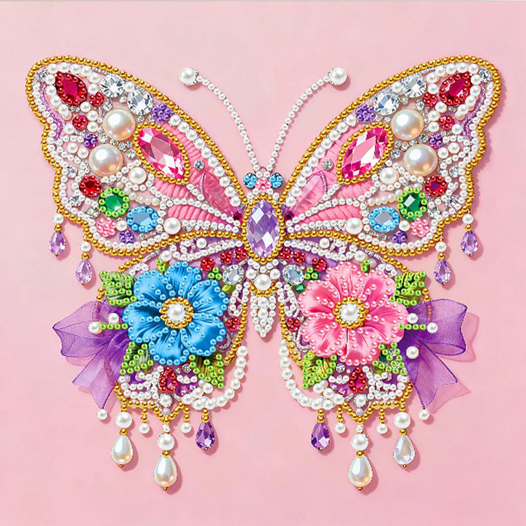 DIY Pearl Painting With Frame - Handmade Self-Adhesive Pearls - Butterfly (25*25cm) F