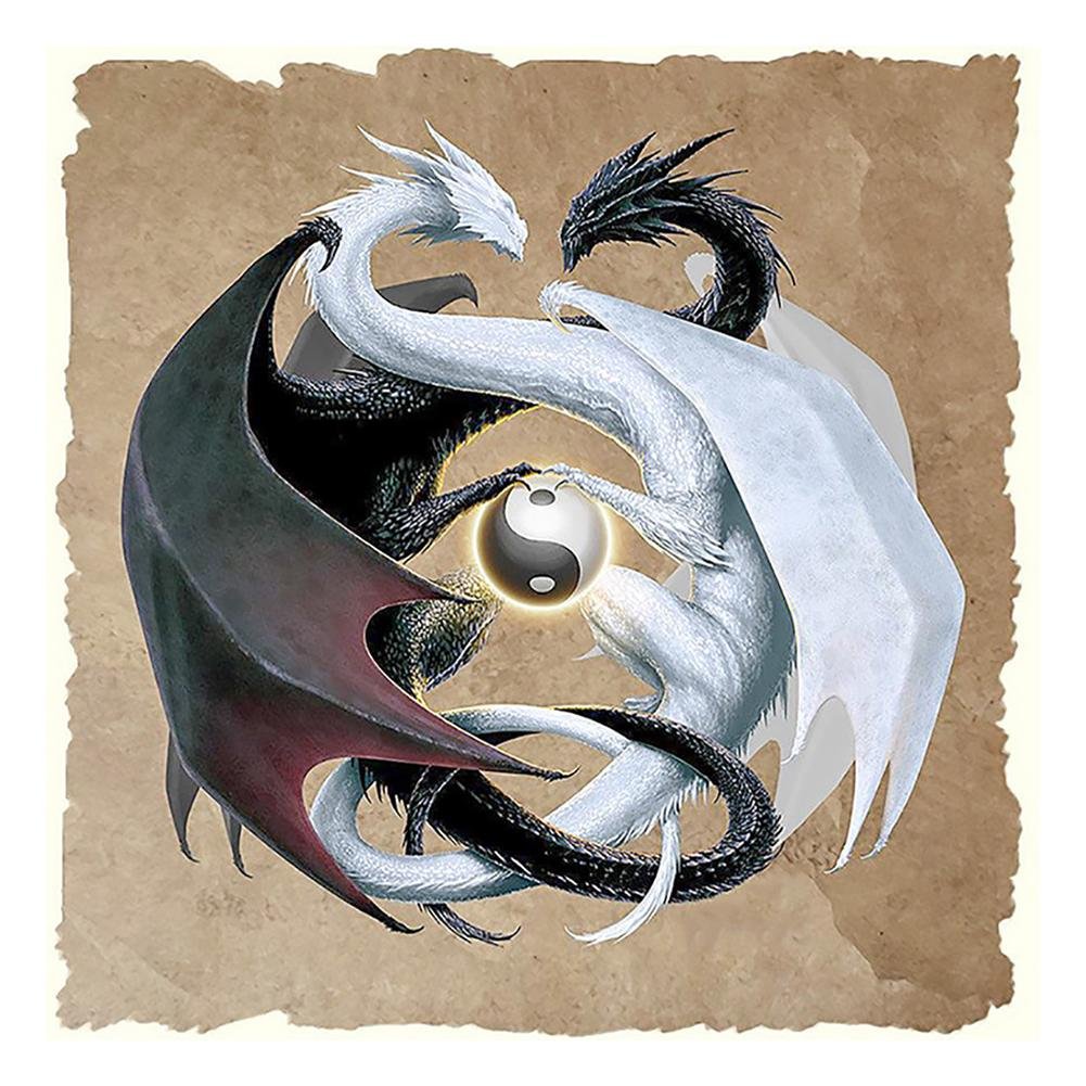 5D Diy Diamond Painting Kit Full Round Beads Black White Dragon