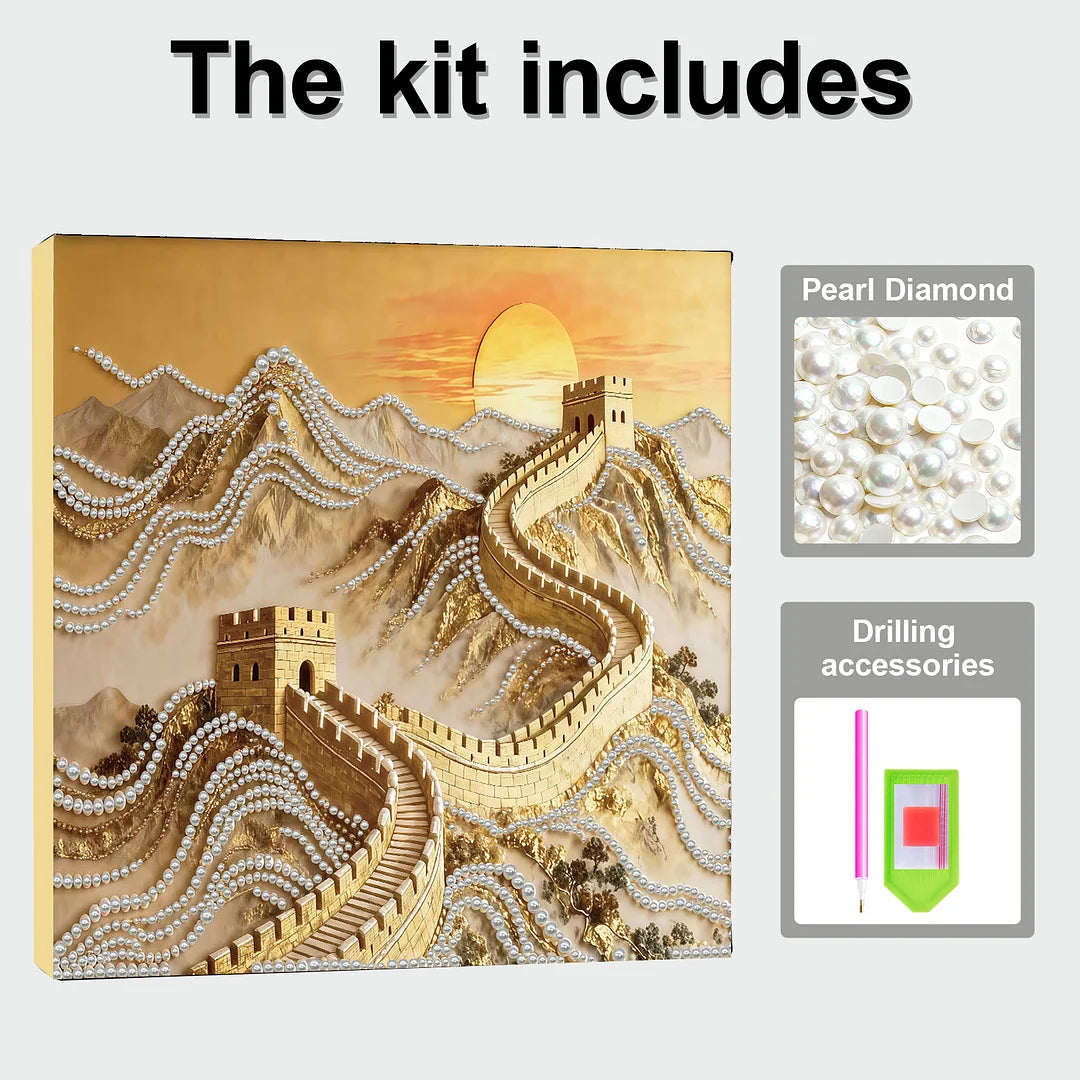 DIY Pearl Painting With Frame - Handmade Self-Adhesive Pearls - Great Wall (30*30cm)
