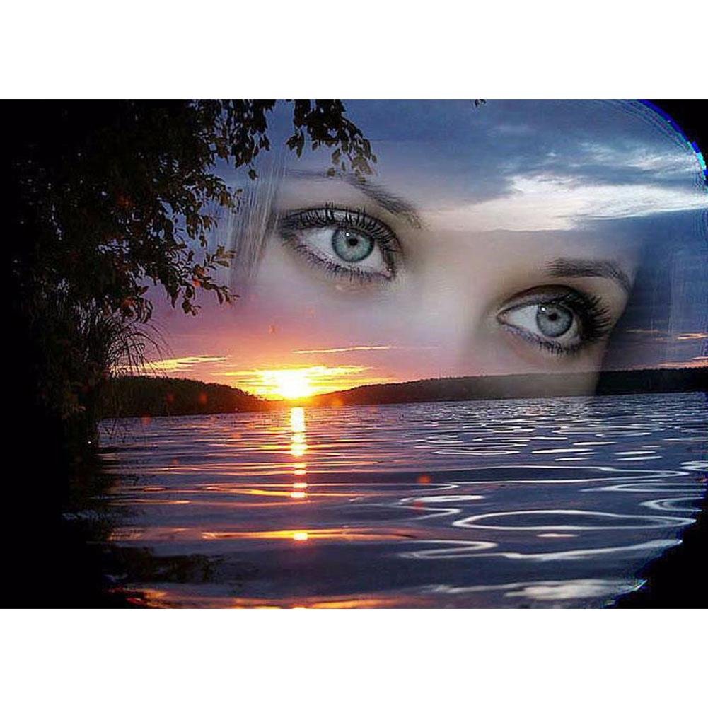 5D Diy Diamond Painting Kit Full Round Beads Beauty Eye Sea
