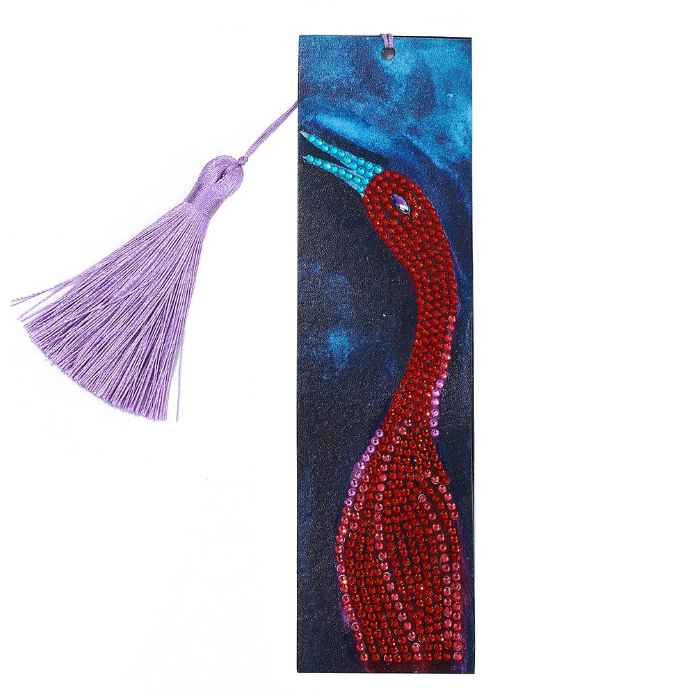 DIY Pink Bird Special Shaped Diamond Painting Leather Bookmark