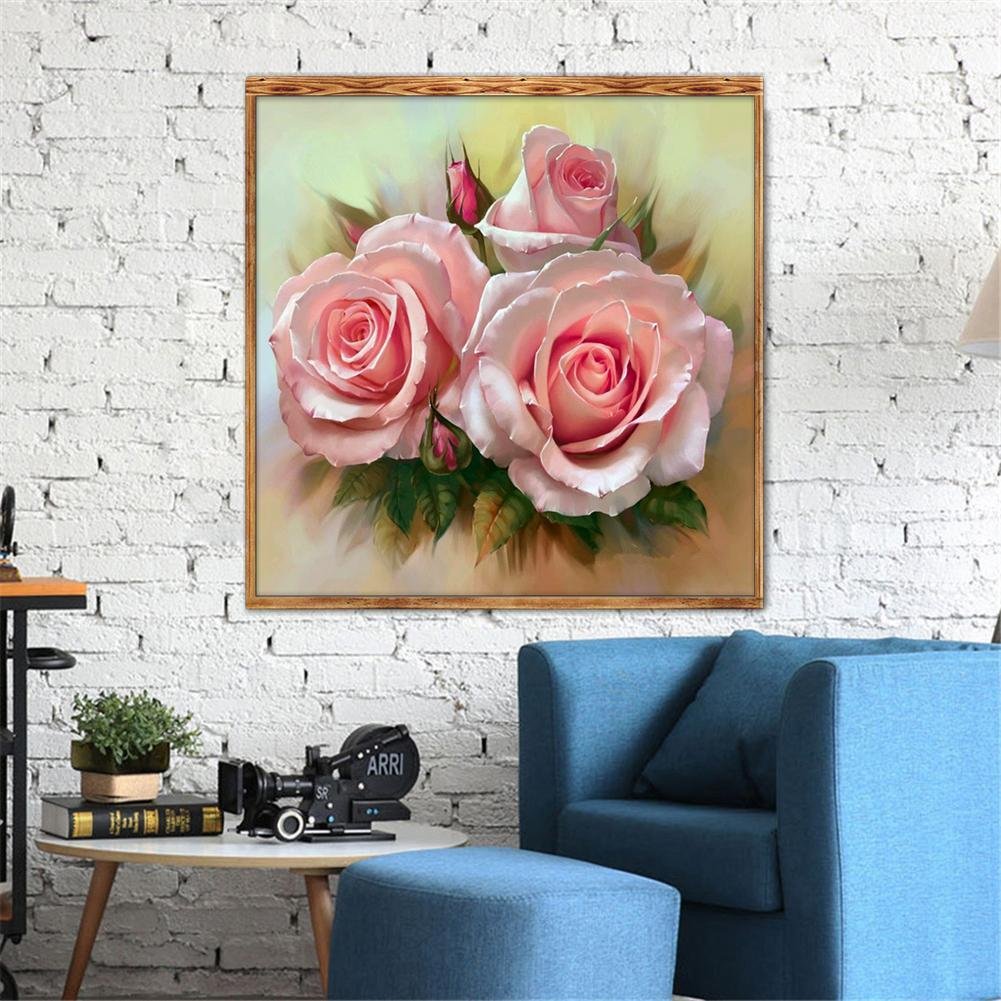 Diamond Painting - Partial Round - Three Pink Flowers