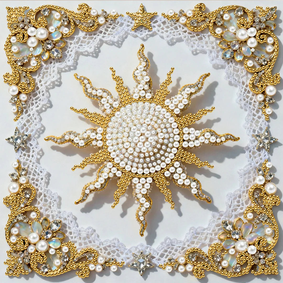 DIY Pearl Painting With Frame - Handmade Self-Adhesive Pearls - Sun (25*25cm)