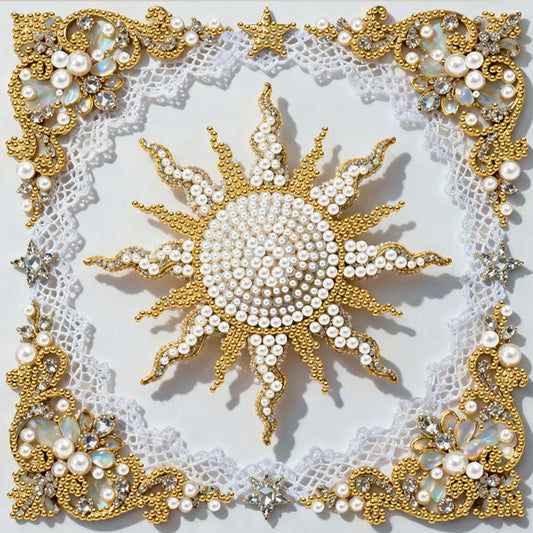 DIY Pearl Painting With Frame - Handmade Self-Adhesive Pearls - Sun (25*25cm)