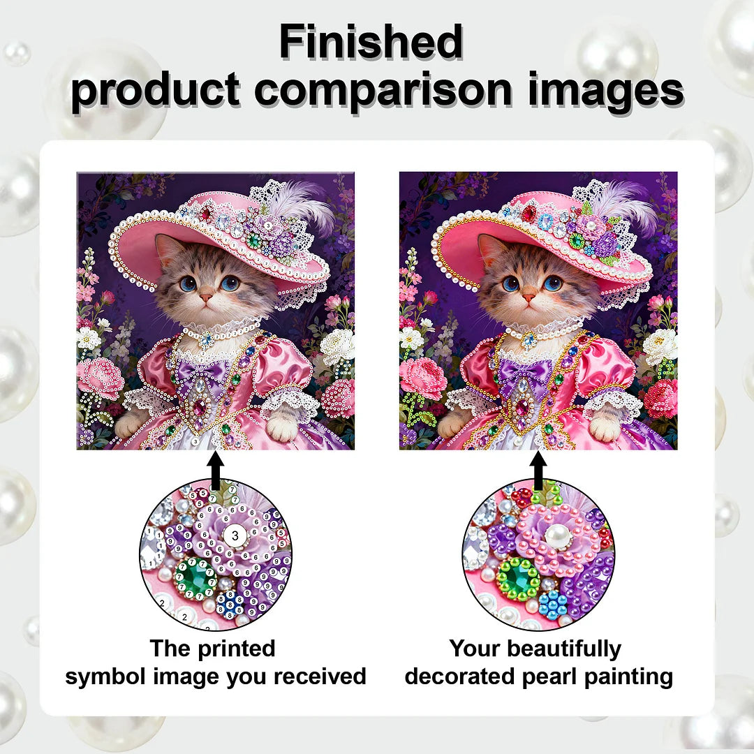 DIY Pearl Painting With Frame - Handmade Self-Adhesive Pearls - Cat (25*25cm) D