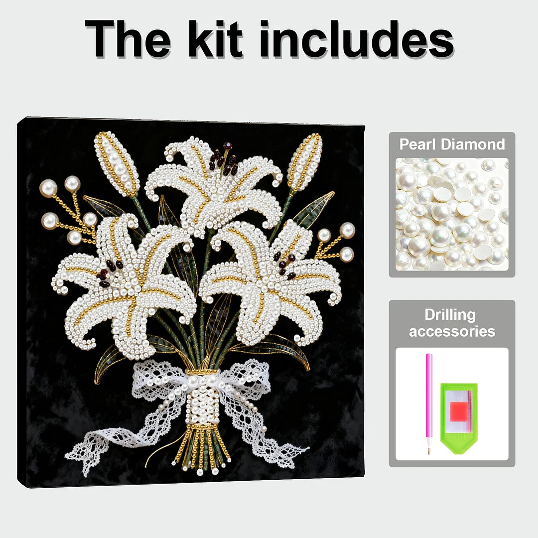 DIY Pearl Painting With Frame - Handmade Self-Adhesive Pearls - Flower (25*25cm) C