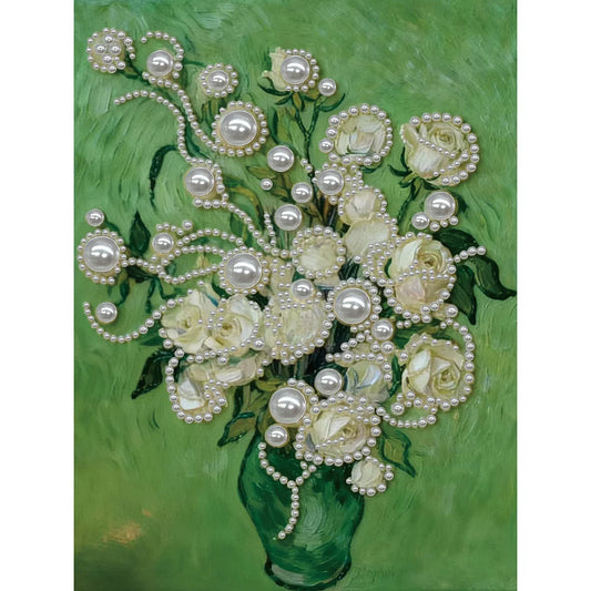 DIY Pearl Painting With Frame - Handmade Self-Adhesive Pearls - Vase (30*40cm) A