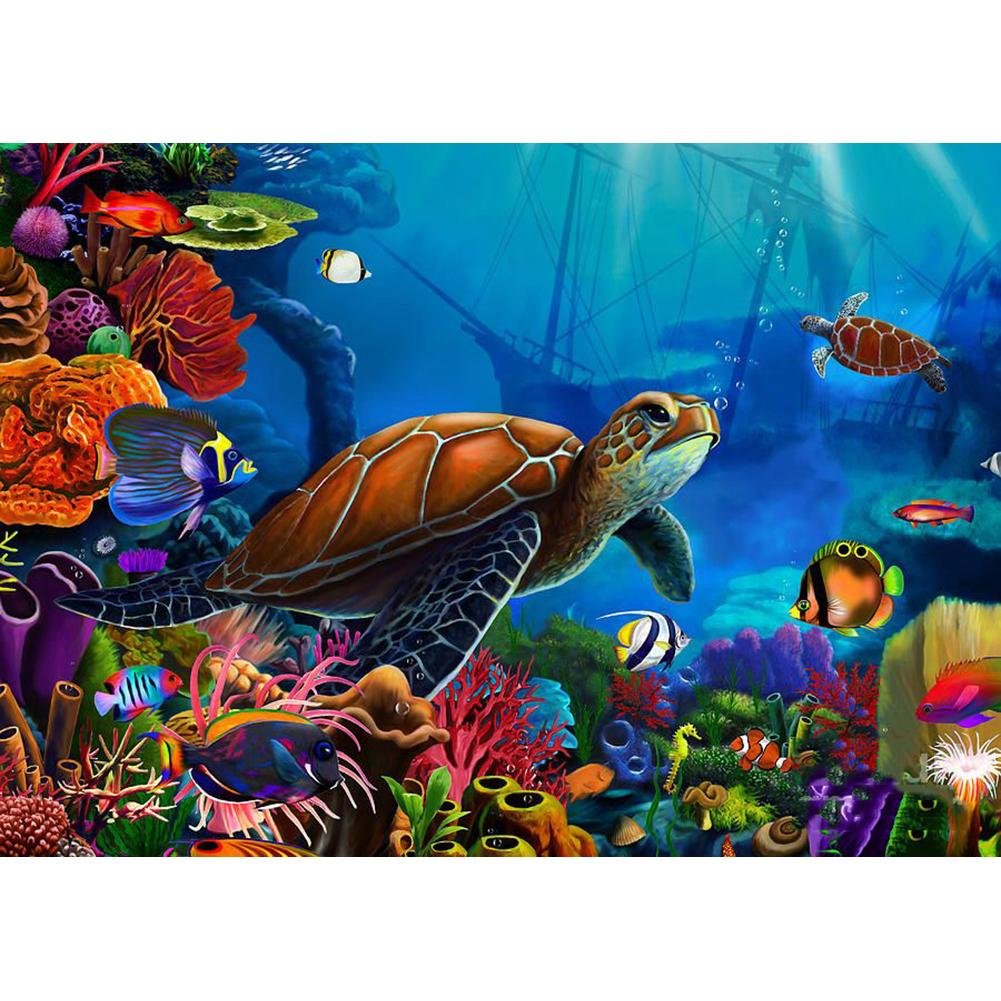 5D Diy Diamond Painting Kit Full Round Beads Swimming Turtle