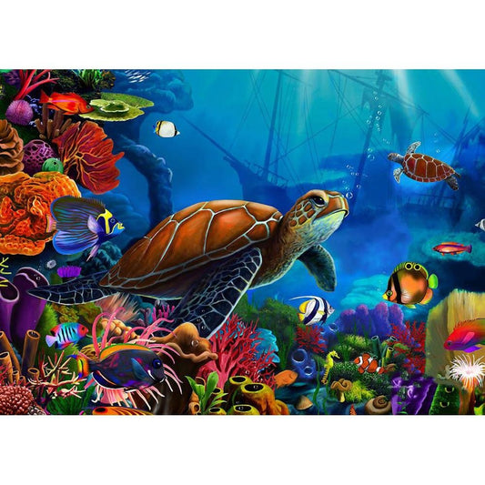5D Diy Diamond Painting Kit Full Round Beads Swimming Turtle