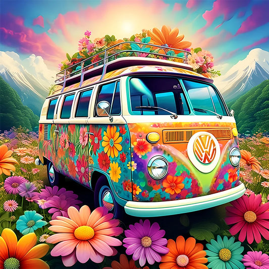 Diamond Painting - Full Round / Square - Flower Bus