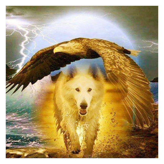 5D Diy Diamond Painting Kit Full Round Beads Wolf Eagle