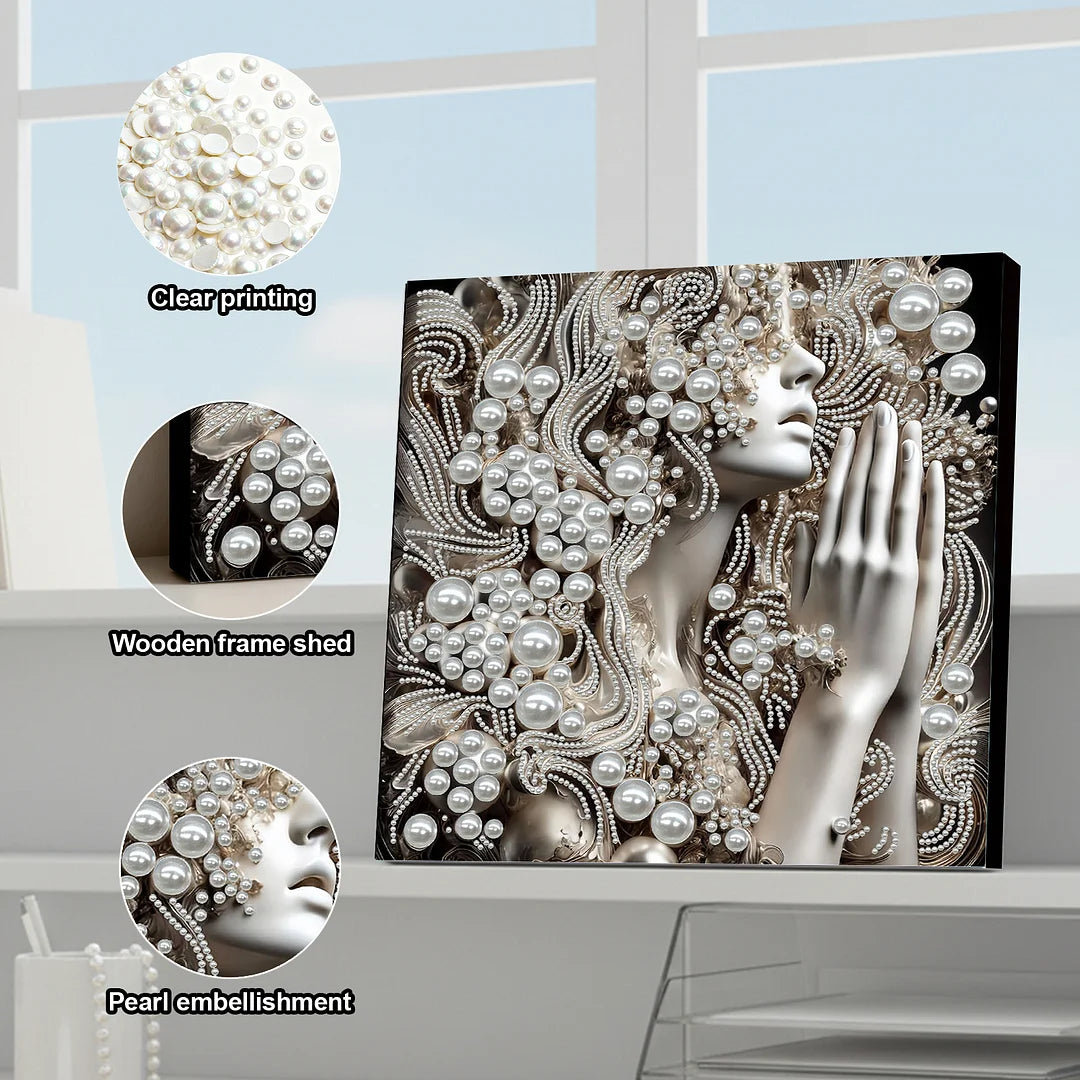 DIY Pearl Painting With Frame - Handmade Self-Adhesive Pearls - Woman (30*30cm)