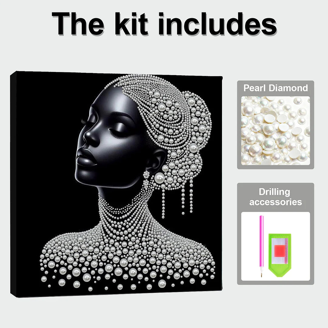 DIY Pearl Painting With Frame - Handmade Self-Adhesive Pearls - Lady (30*30cm) D