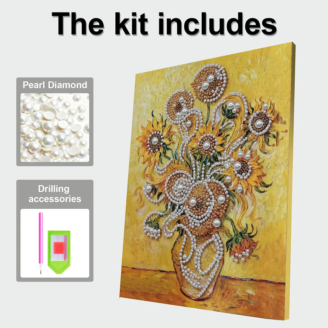 DIY Pearl Painting With Frame - Handmade Self-Adhesive Pearls - Sunflower Vase (30*40cm)