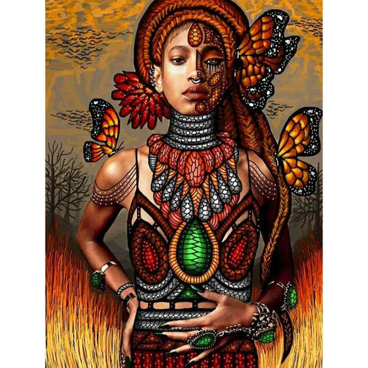 African Woman Butterfly 5d Round Diamond mosaic embroidery