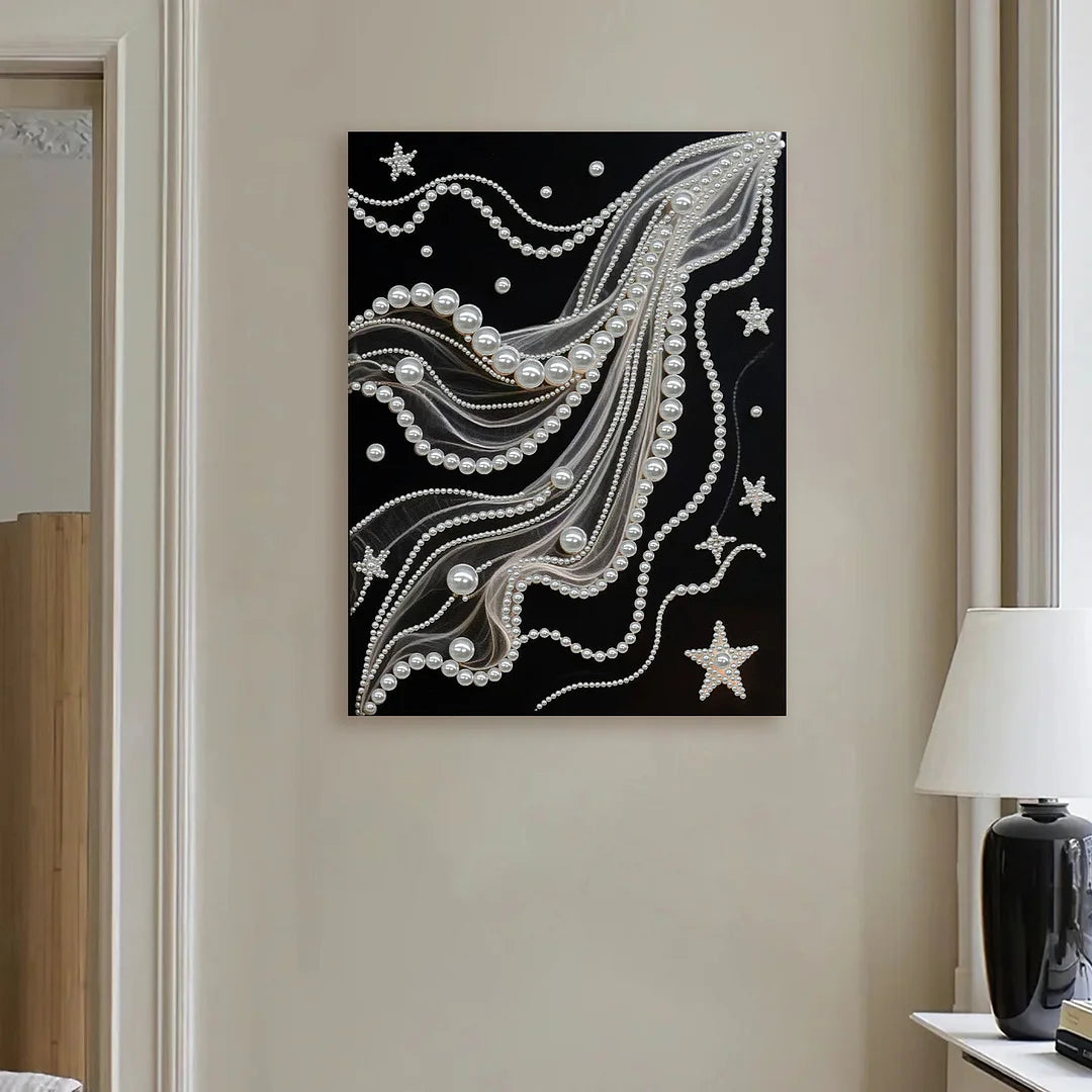 DIY Pearl Painting With Frame - Handmade Self-Adhesive Pearls - Starry Silk (30*40cm) A