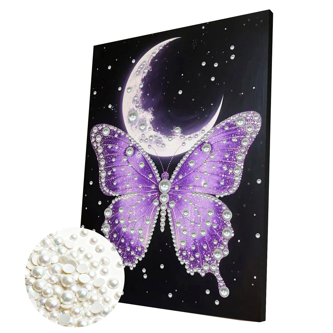 DIY Pearl Painting With Frame - Handmade Self-Adhesive Pearls - Butterfly (30*40cm) C