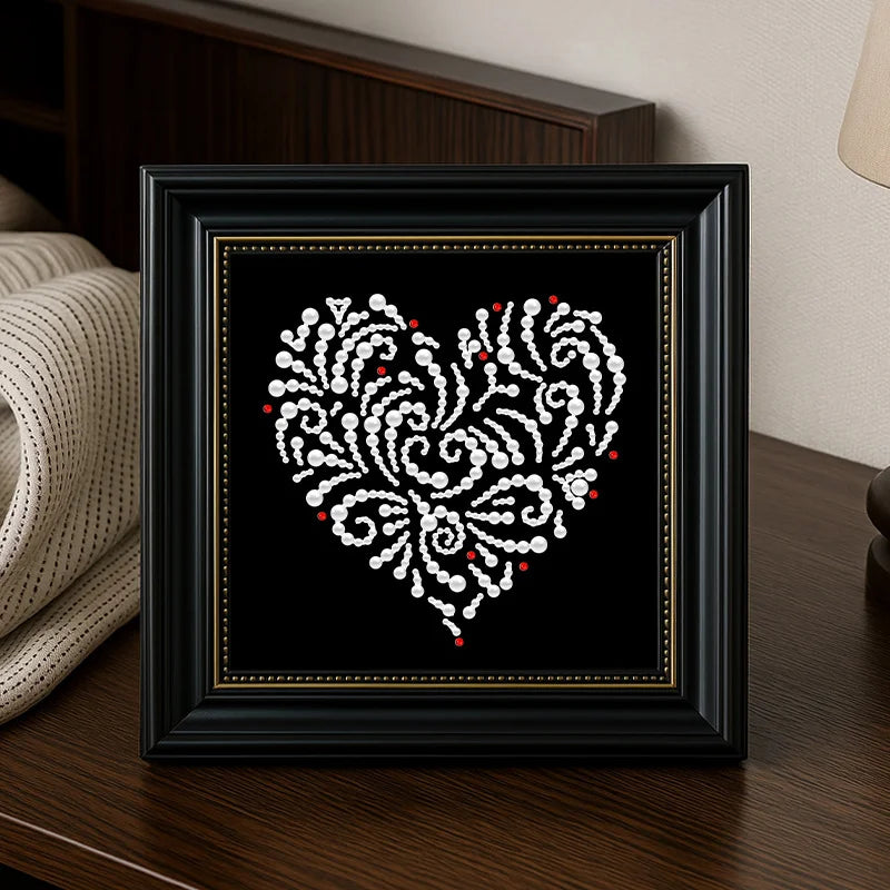 DIY Pearl Painting With Frame - Handmade Self-Adhesive Pearls - Heart (27*27cm) B