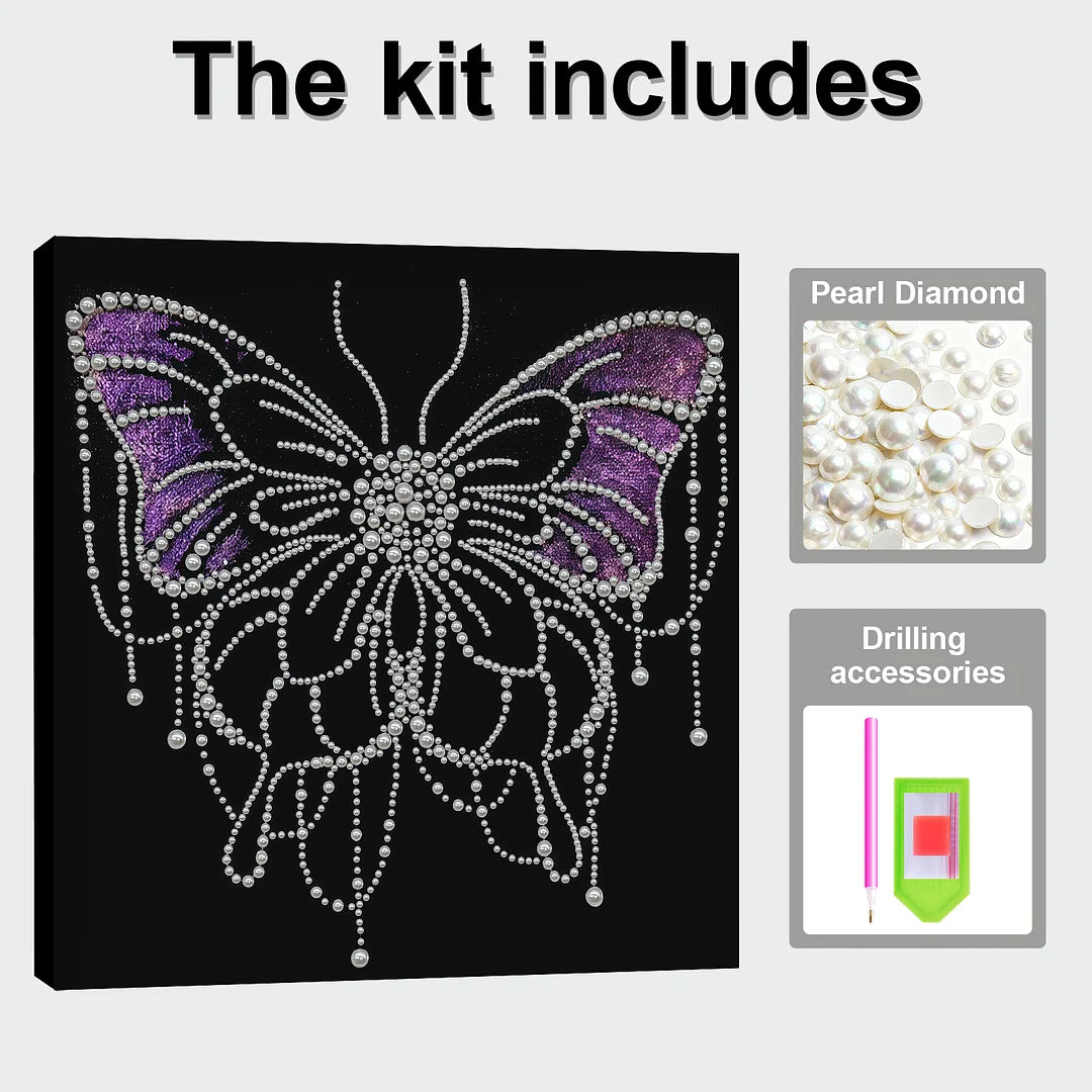DIY Pearl Painting With Frame - Handmade Self-Adhesive Pearls - Butterfly(30*30cm)