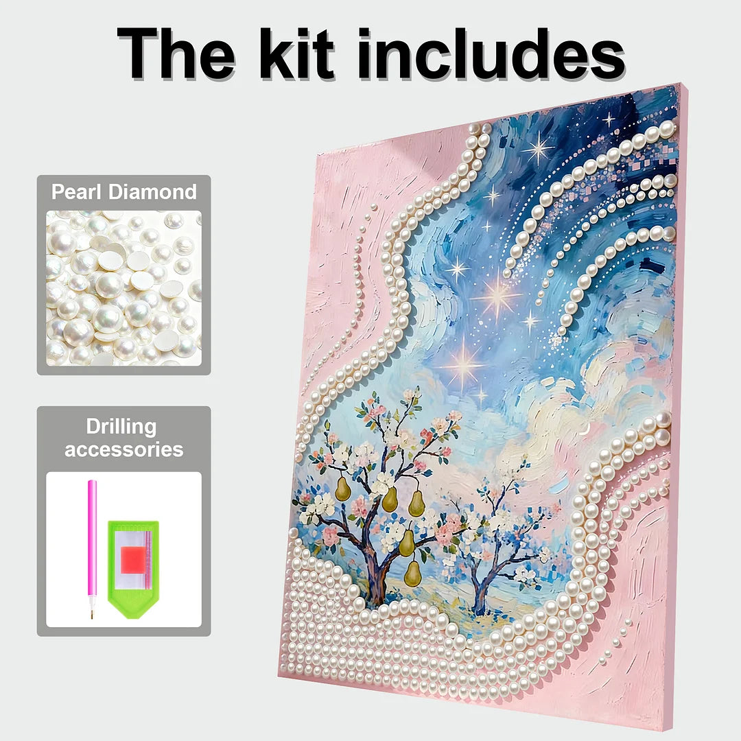 DIY Pearl Painting With Frame - Handmade Self-Adhesive Pearls - Oil Painting Garden (30*40cm)