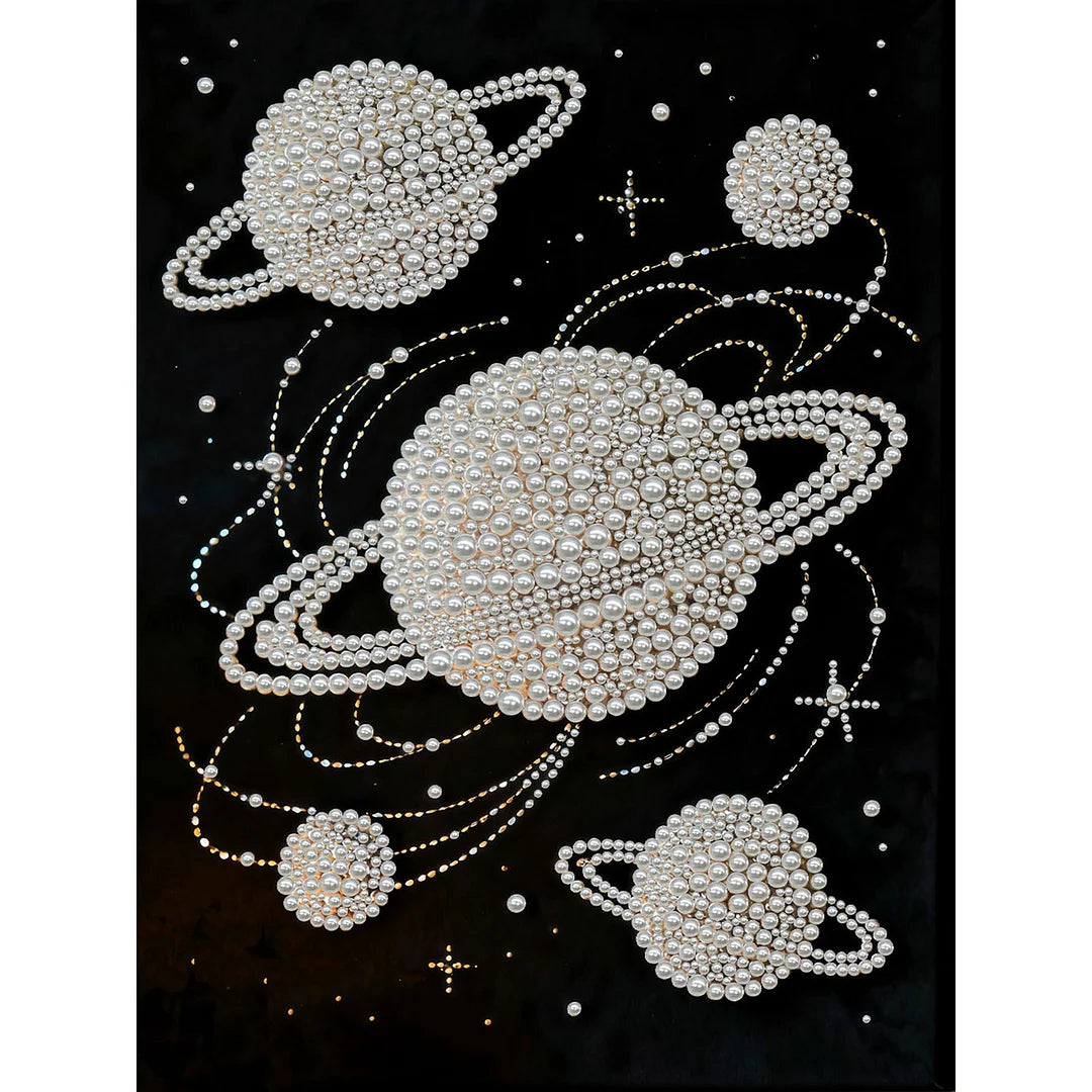 DIY Pearl Painting With Frame - Handmade Self-Adhesive Pearls - Planet (30*40cm)