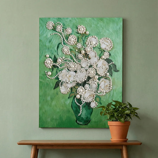 DIY Pearl Painting With Frame - Handmade Self-Adhesive Pearls - Rose (40*50cm) A