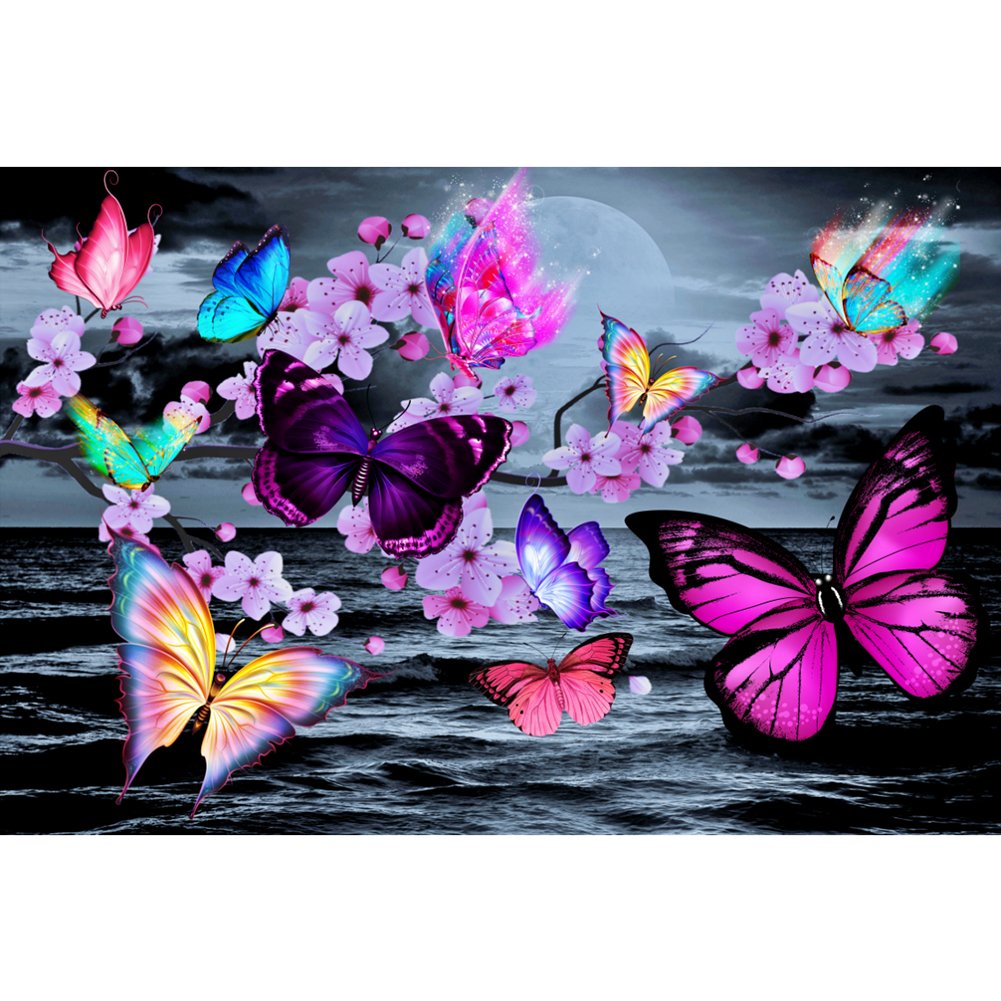 5D Diy Diamond Painting Kit Full Round Beads Flower Butterfly