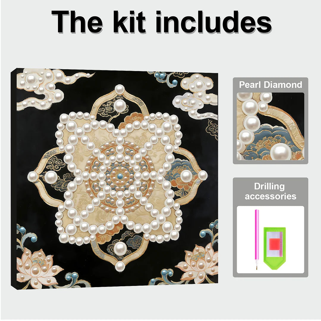DIY Pearl Painting With Frame - Handmade Self-Adhesive Pearls - Mandala (30*30cm) E