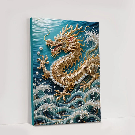 DIY Pearl Painting With Frame - Handmade Self-Adhesive Pearls - Dragon (30*40cm) A