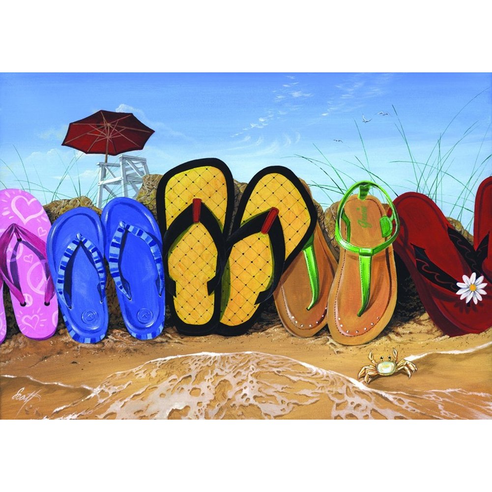 5D Diy Diamond Painting Kit Full Round Beads Beach Slippers