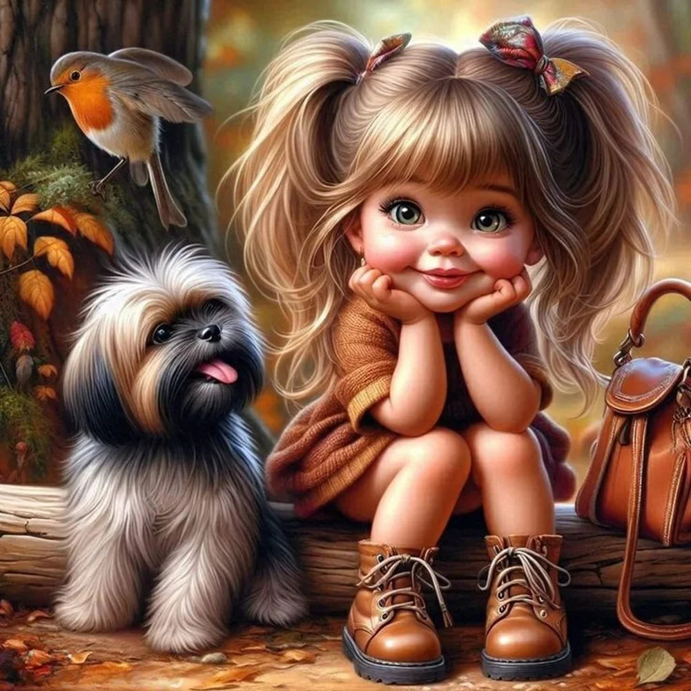 Diamond Painting - Full Round / Square - Little Girl and Dog
