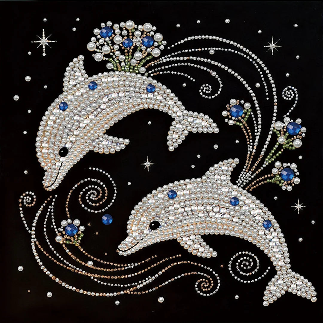 DIY Pearl Painting With Frame - Handmade Self-Adhesive Pearls - Dolphins (30*30cm)