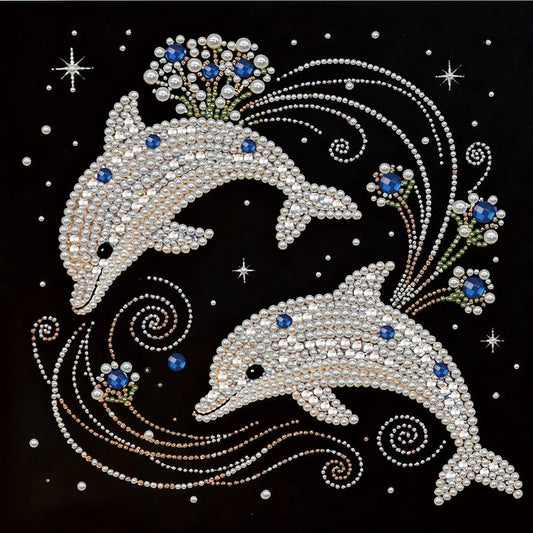 DIY Pearl Painting With Frame - Handmade Self-Adhesive Pearls - Dolphins (30*30cm)