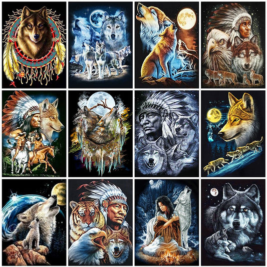 Full Drill  Diamond Painting Art - Native American & Wolves