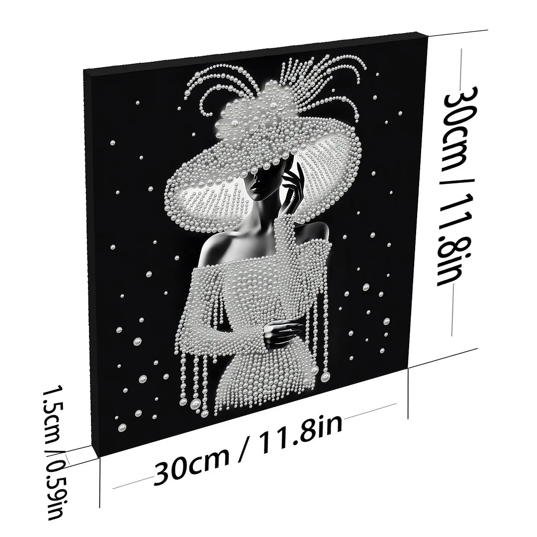 DIY Pearl Painting With Frame - Handmade Self-Adhesive Pearls - Lady (30*30cm) F
