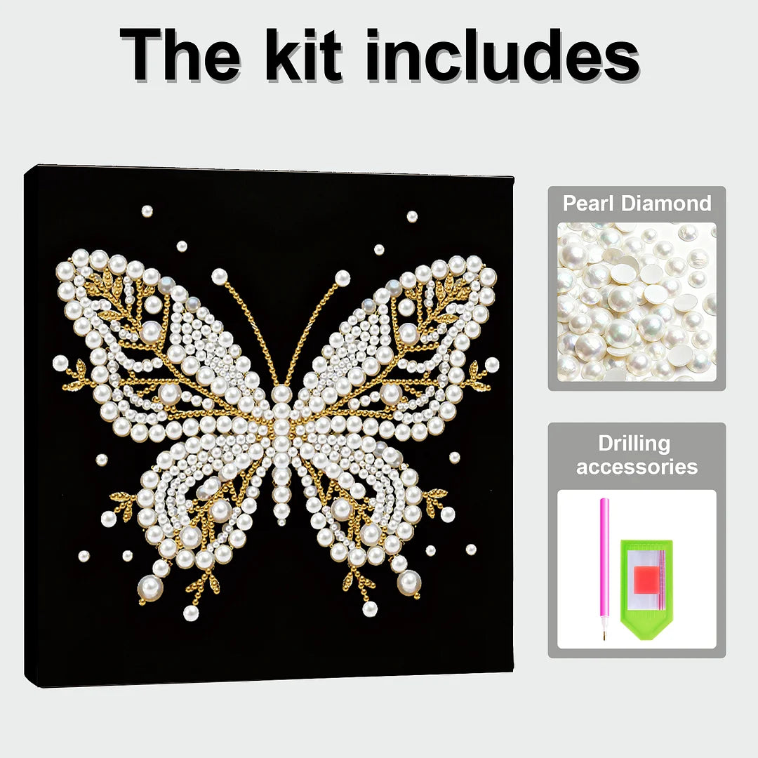 DIY Pearl Painting With Frame - Handmade Self-Adhesive Pearls - Butterfly (25*25cm) D