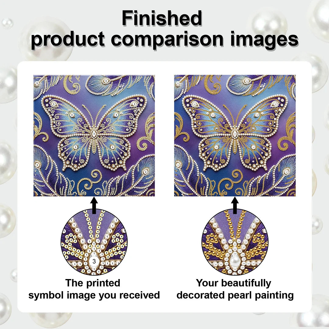 DIY Pearl Painting With Frame - Handmade Self-Adhesive Pearls - Butterfly (25*25cm) G