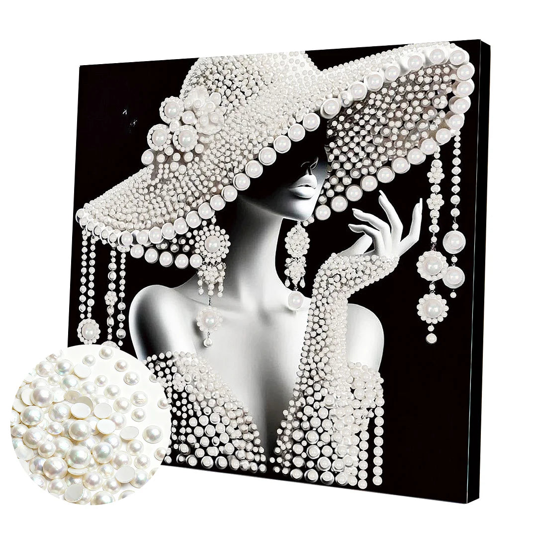 DIY Pearl Painting With Frame - Handmade Self-Adhesive Pearls - Hat Elegance (30*30cm)