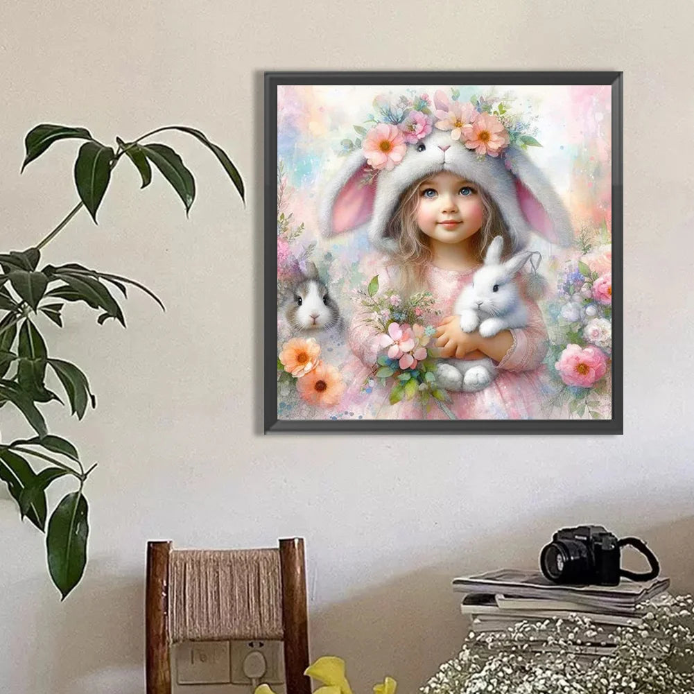 Diamond Painting - Full Round / Square - Rabbit and Girl