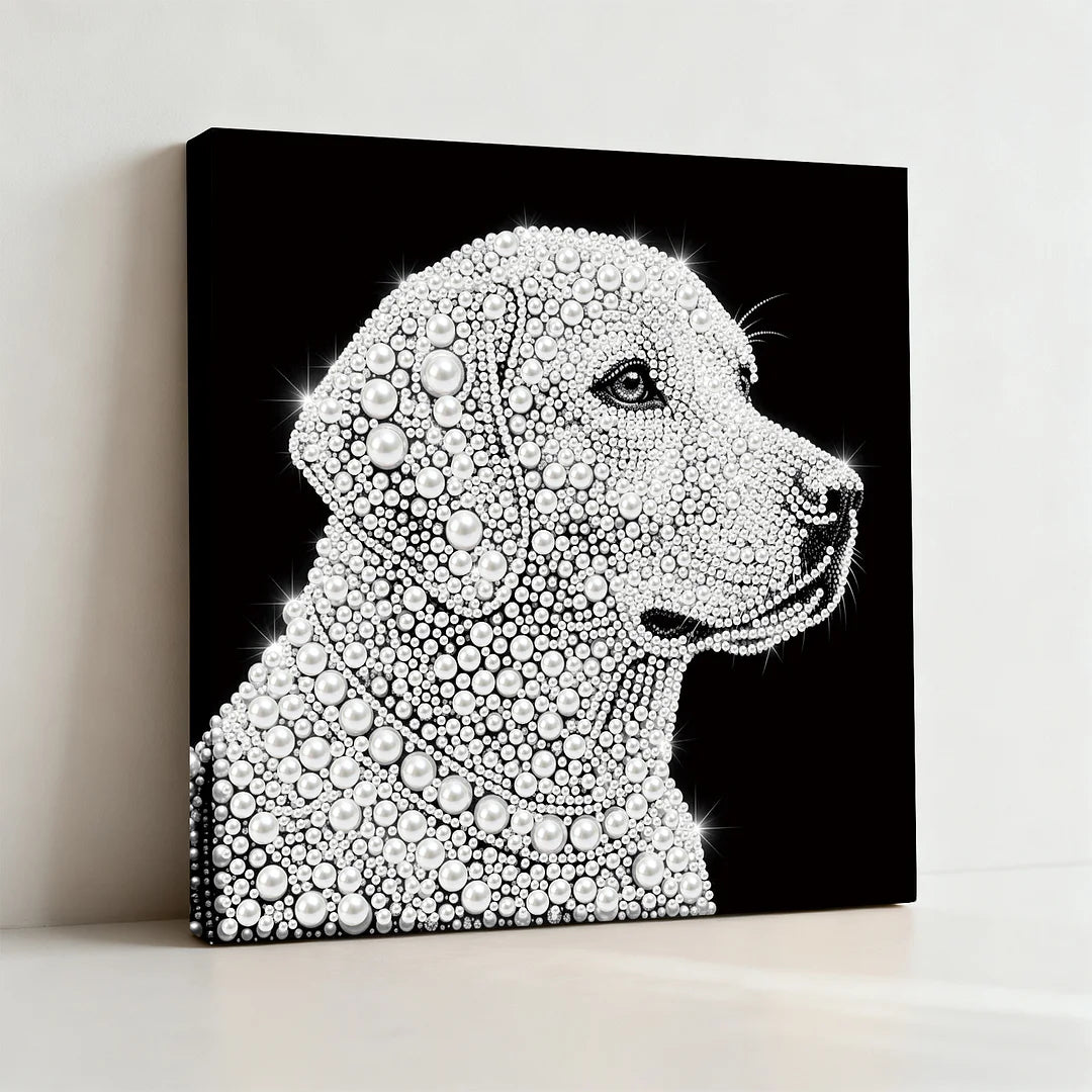 DIY Pearl Painting With Frame - Handmade Self-Adhesive Pearls - Golden Retriever (25*25cm)