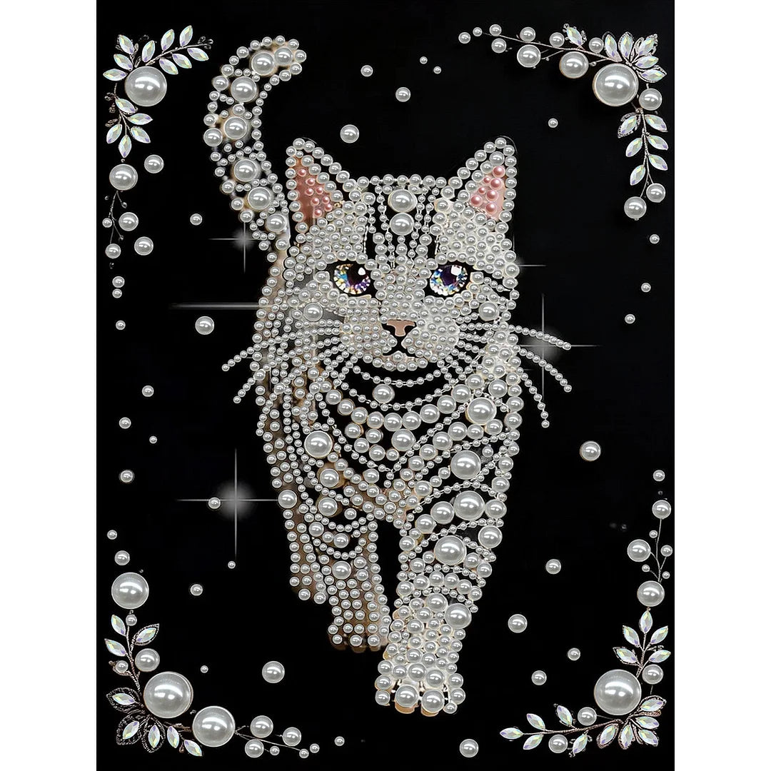 DIY Pearl Painting With Frame - Handmade Self-Adhesive Pearls - Cat (30*40cm) A